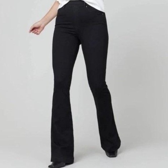 SPANX Denim - Spanx Flare Jeans Clean Black High Rise Pull On Stretch Denim 20326R Womens L